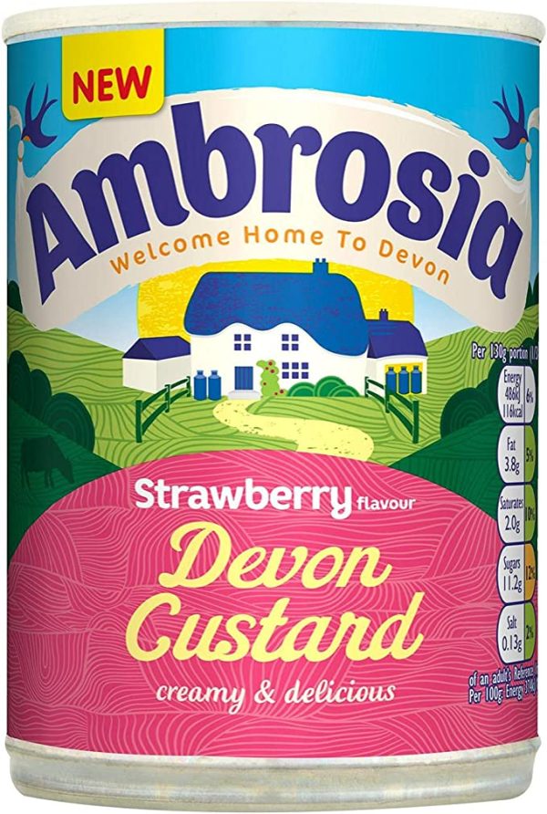 Ambrosia Strawberry Flavour Devon Custard Pack of 6x400g Online now